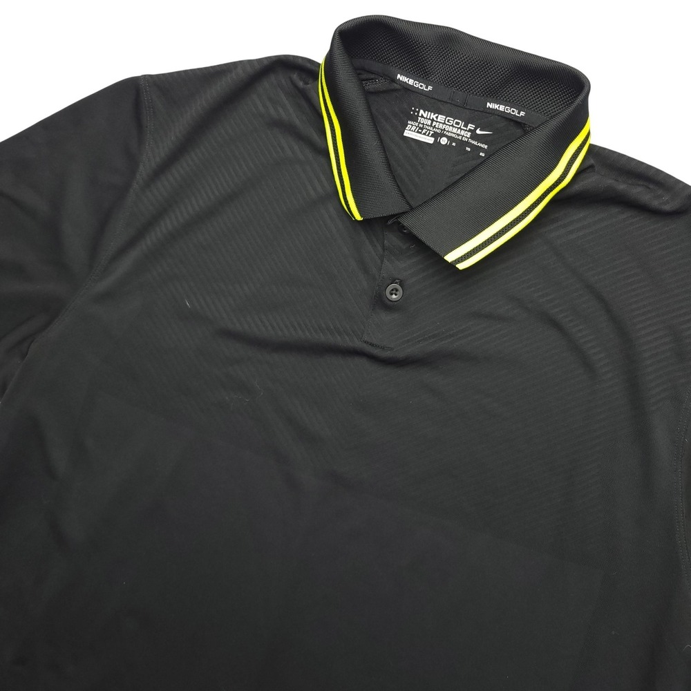 Nike Golf Dri-FIT Polo Shirt Mens XL Black Yellow Collar Golf Tour Performance